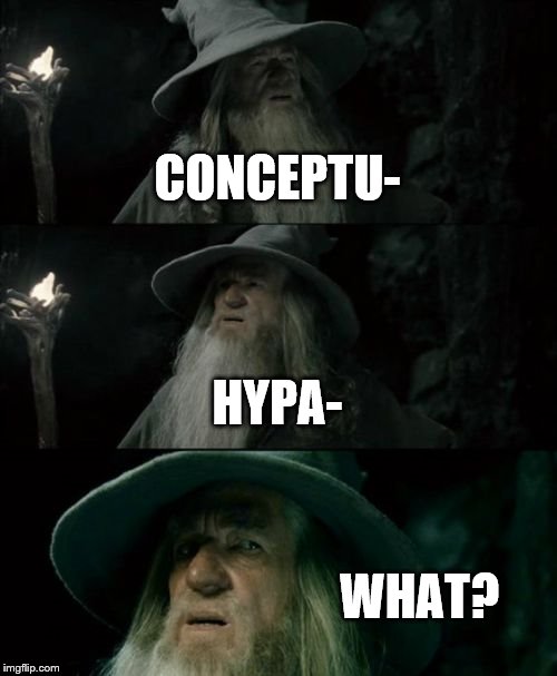 Confused Gandalf Meme | CONCEPTU- HYPA- WHAT? | image tagged in memes,confused gandalf | made w/ Imgflip meme maker