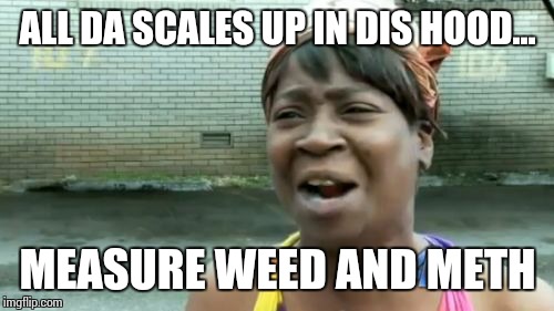 Ain't Nobody Got Time For That Meme | ALL DA SCALES UP IN DIS HOOD... MEASURE WEED AND METH | image tagged in memes,aint nobody got time for that | made w/ Imgflip meme maker