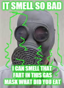 Gas mask | IT SMELL SO BAD I CAN SMELL THAT FART IN THIS GAS MASK WHAT DID YOU EAT | image tagged in gas mask | made w/ Imgflip meme maker