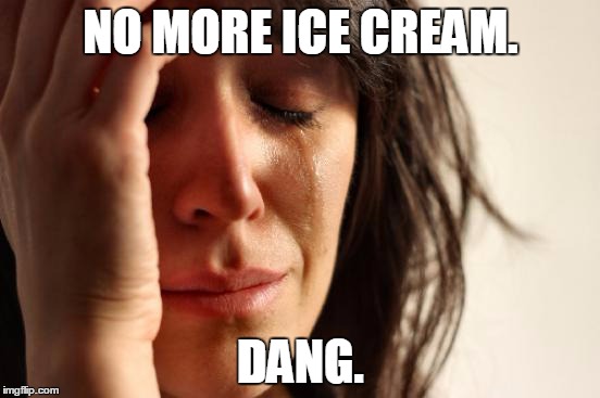 First World Problems | NO MORE ICE CREAM. DANG. | image tagged in memes,first world problems | made w/ Imgflip meme maker