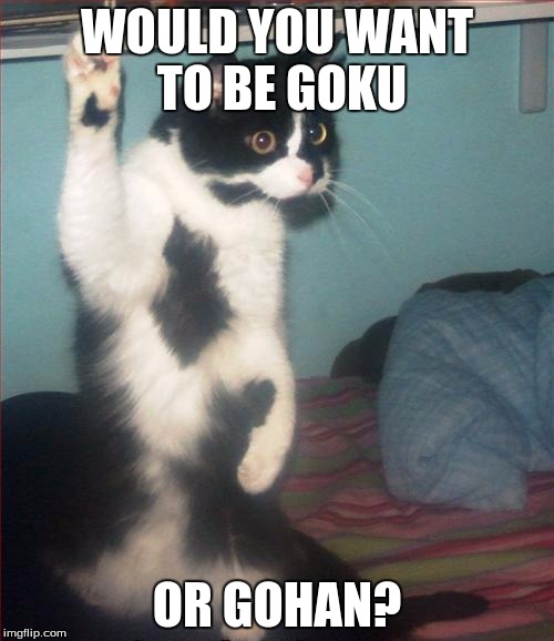 For those Dragonball Z fans | WOULD YOU WANT TO BE GOKU OR GOHAN? | image tagged in question cat | made w/ Imgflip meme maker