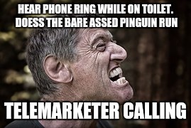 HEAR PHONE RING WHILE ON TOILET. DOESS THE BARE ASSED PINGUIN RUN TELEMARKETER CALLING | image tagged in memes,meme,angry,toilet,phone,toilet humor | made w/ Imgflip meme maker