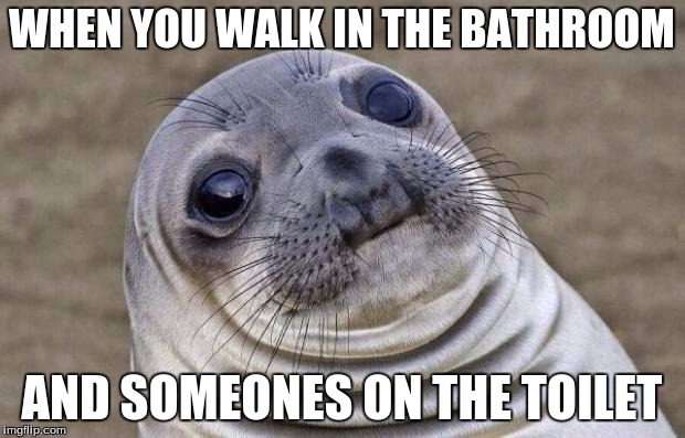 Awkward Moment Sealion Meme | WHEN YOU WALK IN THE BATHROOM AND SOMEONES ON THE TOILET | image tagged in memes,awkward moment sealion | made w/ Imgflip meme maker