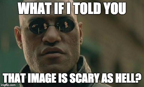 Matrix Morpheus Meme | WHAT IF I TOLD YOU THAT IMAGE IS SCARY AS HELL? | image tagged in memes,matrix morpheus | made w/ Imgflip meme maker