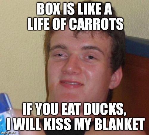 Really High guy | BOX IS LIKE A LIFE OF CARROTS IF YOU EAT DUCKS, I WILL KISS MY BLANKET | image tagged in memes,10 guy,funny,wtf,stupid | made w/ Imgflip meme maker