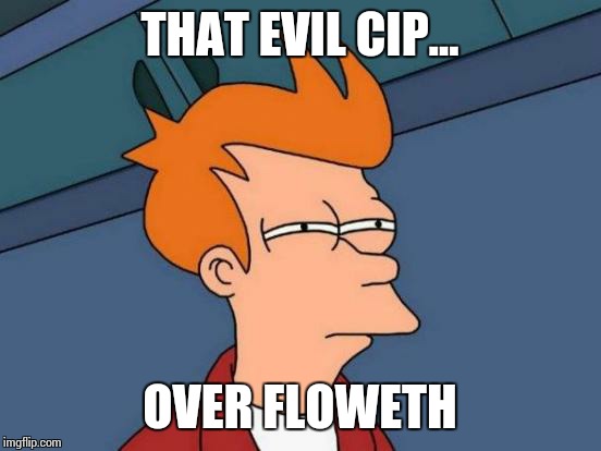 Futurama Fry Meme | THAT EVIL CIP... OVER FLOWETH | image tagged in memes,futurama fry | made w/ Imgflip meme maker