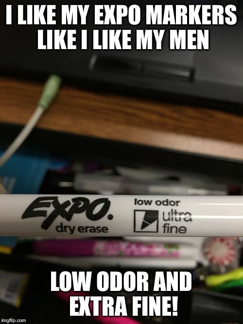 I LIKE MY EXPO MARKERS LIKE I LIKE MY MEN LOW ODOR AND EXTRA FINE! | image tagged in dating | made w/ Imgflip meme maker