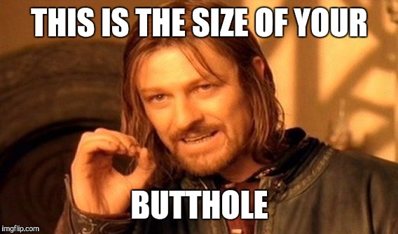 One Does Not Simply Meme | THIS IS THE SIZE OF YOUR BUTTHOLE | image tagged in memes,one does not simply | made w/ Imgflip meme maker