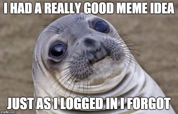 this actually happened to me :P | I HAD A REALLY GOOD MEME IDEA JUST AS I LOGGED IN I FORGOT | image tagged in memes,awkward moment sealion | made w/ Imgflip meme maker