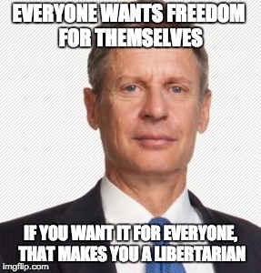 EVERYONE WANTS FREEDOM FOR THEMSELVES IF YOU WANT IT FOR EVERYONE, THAT MAKES YOU A LIBERTARIAN | image tagged in johnson,libertarian,freedom | made w/ Imgflip meme maker