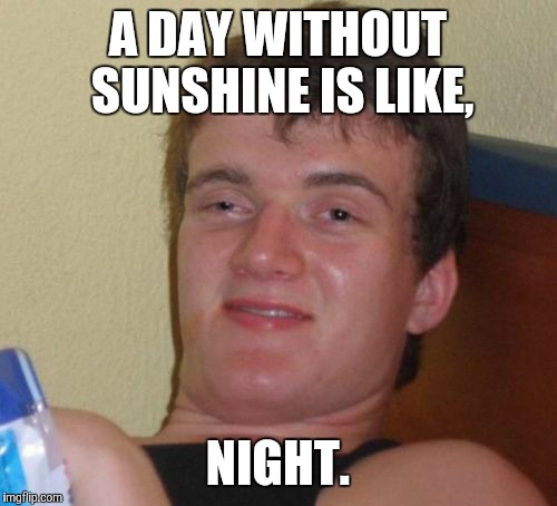 A day without Sunshine. | A DAY WITHOUT SUNSHINE IS LIKE, NIGHT. | image tagged in memes,10 guy,funny | made w/ Imgflip meme maker