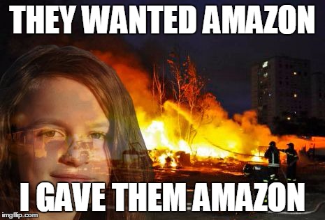 Disaster Lady | THEY WANTED AMAZON I GAVE THEM AMAZON | image tagged in disaster lady | made w/ Imgflip meme maker
