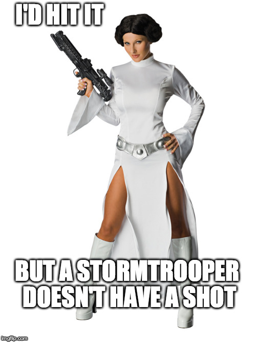 Stormtroopers miss everything | I'D HIT IT BUT A STORMTROOPER DOESN'T HAVE A SHOT | image tagged in star wars,princess leia,sexy,funny,meme | made w/ Imgflip meme maker