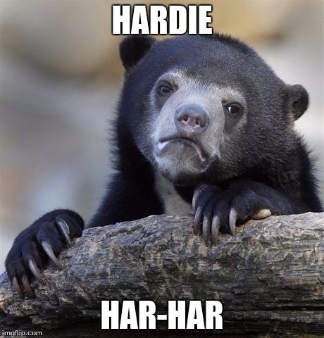 Confession Bear | HARDIE HAR-HAR | image tagged in memes,confession bear | made w/ Imgflip meme maker