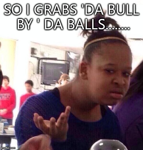 Black Girl Wat Meme | SO I GRABS 'DA BULL BY ' DA BALLS........ | image tagged in memes,black girl wat | made w/ Imgflip meme maker