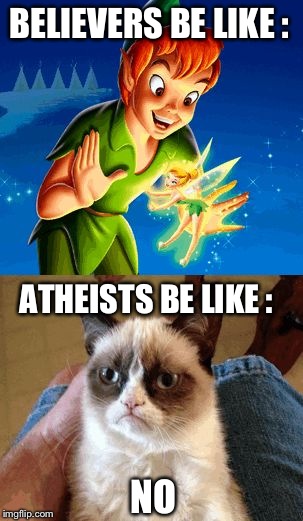 Grumpy Cat Does Not Believe | BELIEVERS BE LIKE : ATHEISTS BE LIKE : NO | image tagged in memes,grumpy cat does not believe | made w/ Imgflip meme maker