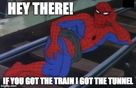 Sexy Railroad Spiderman | HEY THERE! IF YOU GOT THE TRAIN I GOT THE TUNNEL | image tagged in memes,sexy railroad spiderman,spiderman | made w/ Imgflip meme maker
