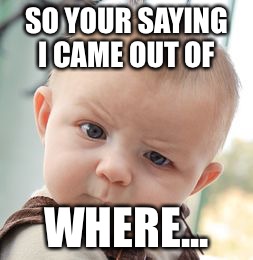 Skeptical Baby Meme | SO YOUR SAYING I CAME OUT OF WHERE... | image tagged in memes,skeptical baby | made w/ Imgflip meme maker