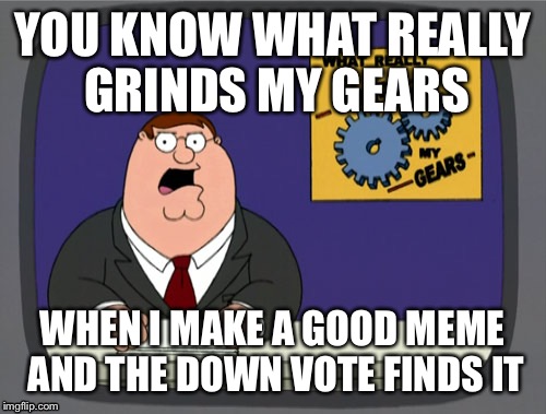Peter Griffin News | YOU KNOW WHAT REALLY GRINDS MY GEARS WHEN I MAKE A GOOD MEME AND THE DOWN VOTE FINDS IT | image tagged in memes,peter griffin news | made w/ Imgflip meme maker