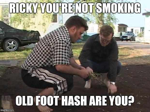 ricky trailer park boys has driveway | RICKY YOU'RE NOT SMOKING OLD FOOT HASH ARE YOU? | image tagged in ricky trailer park boys has driveway | made w/ Imgflip meme maker