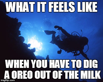 WHAT IT FEELS LIKE WHEN YOU HAVE TO DIG A OREO OUT OF THE MILK | image tagged in oreo,memes,funny | made w/ Imgflip meme maker