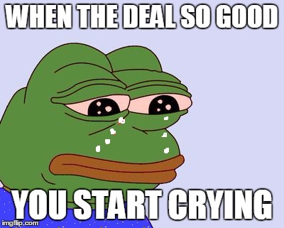 Pepe the Frog | WHEN THE DEAL SO GOOD YOU START CRYING | image tagged in pepe the frog | made w/ Imgflip meme maker