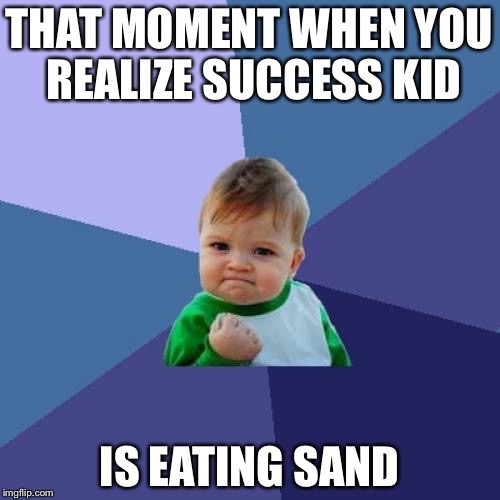 Success Kid Meme | THAT MOMENT WHEN YOU REALIZE SUCCESS KID IS EATING SAND | image tagged in memes,success kid | made w/ Imgflip meme maker