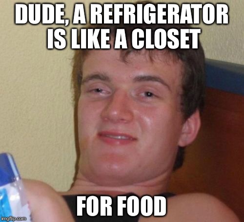 10 Guy | DUDE, A REFRIGERATOR IS LIKE A CLOSET FOR FOOD | image tagged in memes,10 guy | made w/ Imgflip meme maker