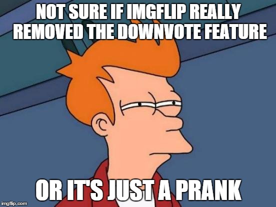 R.I.P.: Downvote fairies | NOT SURE IF IMGFLIP REALLY REMOVED THE DOWNVOTE FEATURE OR IT'S JUST A PRANK | image tagged in memes,futurama fry,imgflip,downvote | made w/ Imgflip meme maker