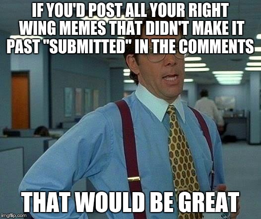 That Would Be Great | IF YOU'D POST ALL YOUR RIGHT WING MEMES THAT DIDN'T MAKE IT PAST "SUBMITTED" IN THE COMMENTS THAT WOULD BE GREAT | image tagged in memes,that would be great | made w/ Imgflip meme maker