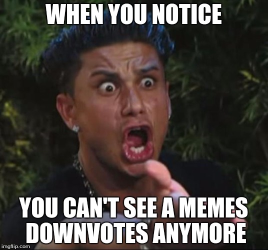Why Imgflip WHY? | WHEN YOU NOTICE YOU CAN'T SEE A MEMES DOWNVOTES ANYMORE | image tagged in memes,dj pauly d,downvote | made w/ Imgflip meme maker