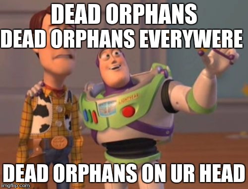X, X Everywhere | DEAD ORPHANS DEAD ORPHANS ON UR HEAD DEAD ORPHANS EVERYWERE | image tagged in memes,x x everywhere | made w/ Imgflip meme maker