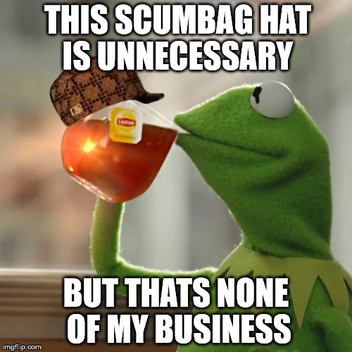 But That's None Of My Business | THIS SCUMBAG HAT IS UNNECESSARY BUT THATS NONE OF MY BUSINESS | image tagged in memes,but thats none of my business,kermit the frog,scumbag | made w/ Imgflip meme maker