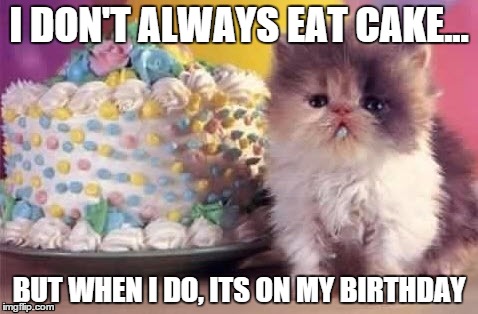 I DON'T ALWAYS EAT CAKE... BUT WHEN I DO, ITS ON MY BIRTHDAY | image tagged in birthday | made w/ Imgflip meme maker