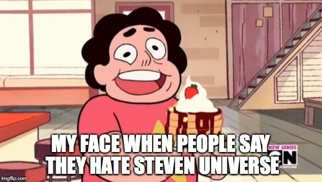 MY FACE WHEN PEOPLE SAY THEY HATE STEVEN UNIVERSE | image tagged in steven's pun face | made w/ Imgflip meme maker