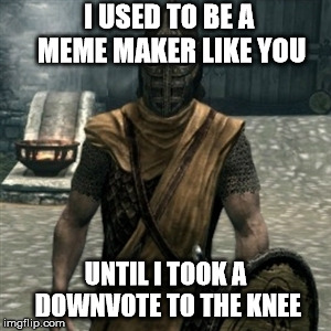 I Used to be a ___ Like you | I USED TO BE A MEME MAKER LIKE YOU UNTIL I TOOK A DOWNVOTE TO THE KNEE | image tagged in i used to be a ___ like you | made w/ Imgflip meme maker