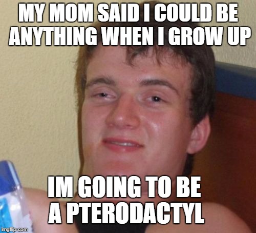 10 Guy Meme | MY MOM SAID I COULD BE ANYTHING WHEN I GROW UP IM GOING TO BE A PTERODACTYL | image tagged in memes,10 guy | made w/ Imgflip meme maker