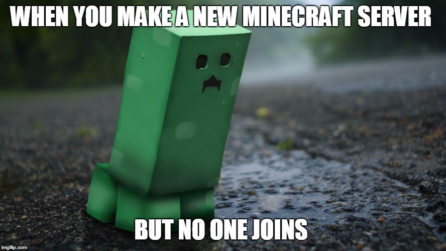 Poor Creeper | WHEN YOU MAKE A NEW MINECRAFT SERVER BUT NO ONE JOINS | image tagged in minecraft,sad,creeper | made w/ Imgflip meme maker