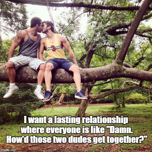 I want a lasting relationship where everyone is like "Damn. How'd those two dudes get together?" | image tagged in relationship | made w/ Imgflip meme maker