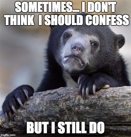 Confession Bear | SOMETIMES... I DON'T THINK  I SHOULD CONFESS BUT I STILL DO | image tagged in memes,confession bear | made w/ Imgflip meme maker