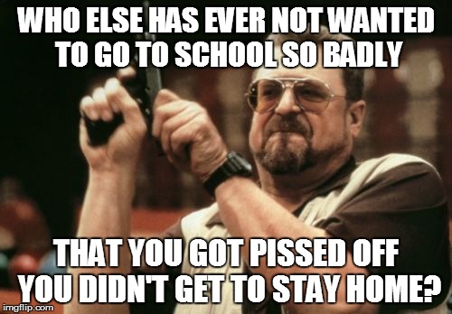 Am I The Only One Around Here Meme | WHO ELSE HAS EVER NOT WANTED TO GO TO SCHOOL SO BADLY THAT YOU GOT PISSED OFF YOU DIDN'T GET TO STAY HOME? | image tagged in memes,am i the only one around here | made w/ Imgflip meme maker