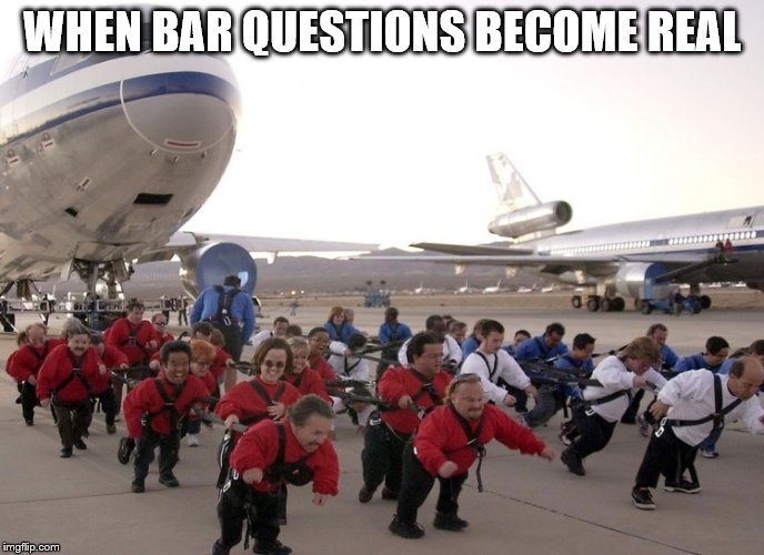 Cliff:"How many dwarves would it take to pull a jet?" Norm:"There's only one way to find out..." | WHEN BAR QUESTIONS BECOME REAL | image tagged in dwarves,dwarfs,plane | made w/ Imgflip meme maker