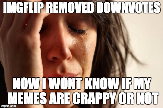 First World Problems | IMGFLIP REMOVED DOWNVOTES NOW I WONT KNOW IF MY MEMES ARE CRAPPY OR NOT | image tagged in memes,first world problems | made w/ Imgflip meme maker