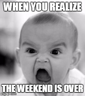 Angry Baby Meme | WHEN YOU REALIZE THE WEEKEND IS OVER | image tagged in memes,angry baby | made w/ Imgflip meme maker