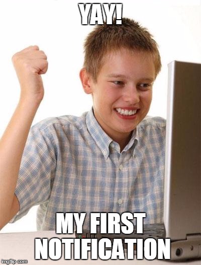 First Day On The Internet Kid | YAY! MY FIRST NOTIFICATION | image tagged in memes,first day on the internet kid | made w/ Imgflip meme maker