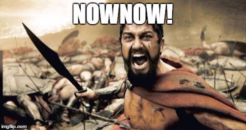 Sparta Leonidas Meme | NOWNOW! | image tagged in memes,sparta leonidas | made w/ Imgflip meme maker