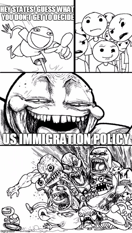 Hey Internet Meme | HEY STATES! GUESS WHAT YOU DON'T GET TO DECIDE US IMMIGRATION POLICY | image tagged in memes,hey internet | made w/ Imgflip meme maker