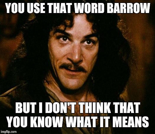 if you "BARROW" something, return it promptly in good working order or replace it. | YOU USE THAT WORD BARROW BUT I DON'T THINK THAT YOU KNOW WHAT IT MEANS | image tagged in memes,inigo montoya | made w/ Imgflip meme maker