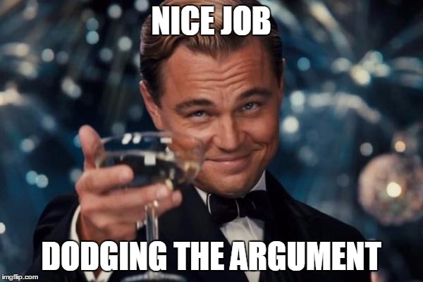 NICE JOB DODGING THE ARGUMENT | image tagged in memes,leonardo dicaprio cheers | made w/ Imgflip meme maker
