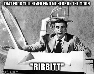 On The Moon | THAT FROG WILL NEVER FIND ME HERE ON THE MOON "RIBBITT" | image tagged in sean connery  kermit | made w/ Imgflip meme maker